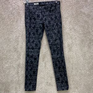 AG Adriano Goldschmied 28R Legging Super Skinny Paisley Black Womens 28x31 Pants